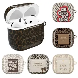 Trendy Leopard Print Christian Faith Case for AirPods Pro 1/2/3/4 - Inspirational Bible Verse Protective Cover - Stylish Aesthetic Religious Gift