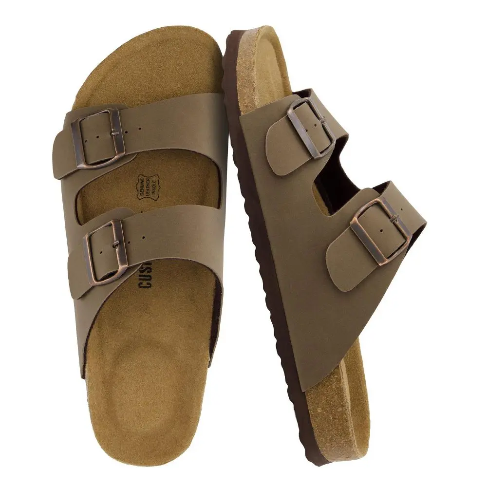 CUSHIONAIRE Lane Cork Footbed Mens Sandals Adjustable Buckle Comfort Slides for Men