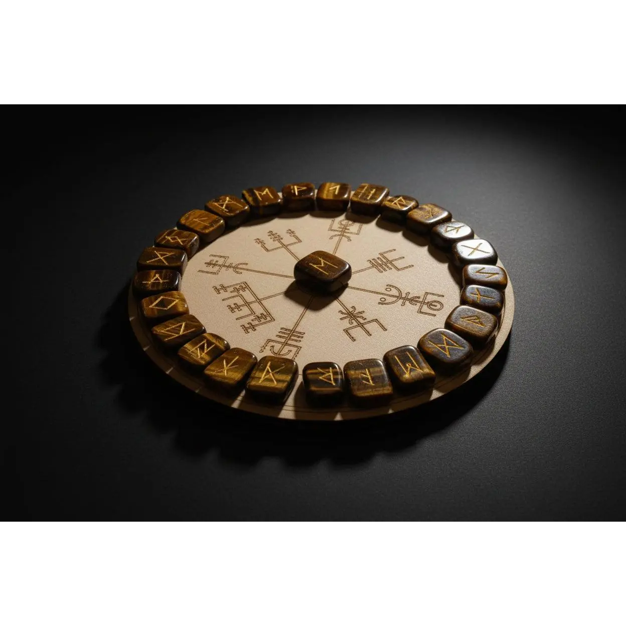 Tiger Eye Elder Futhark Rune Set – Engraved Divination Stones
