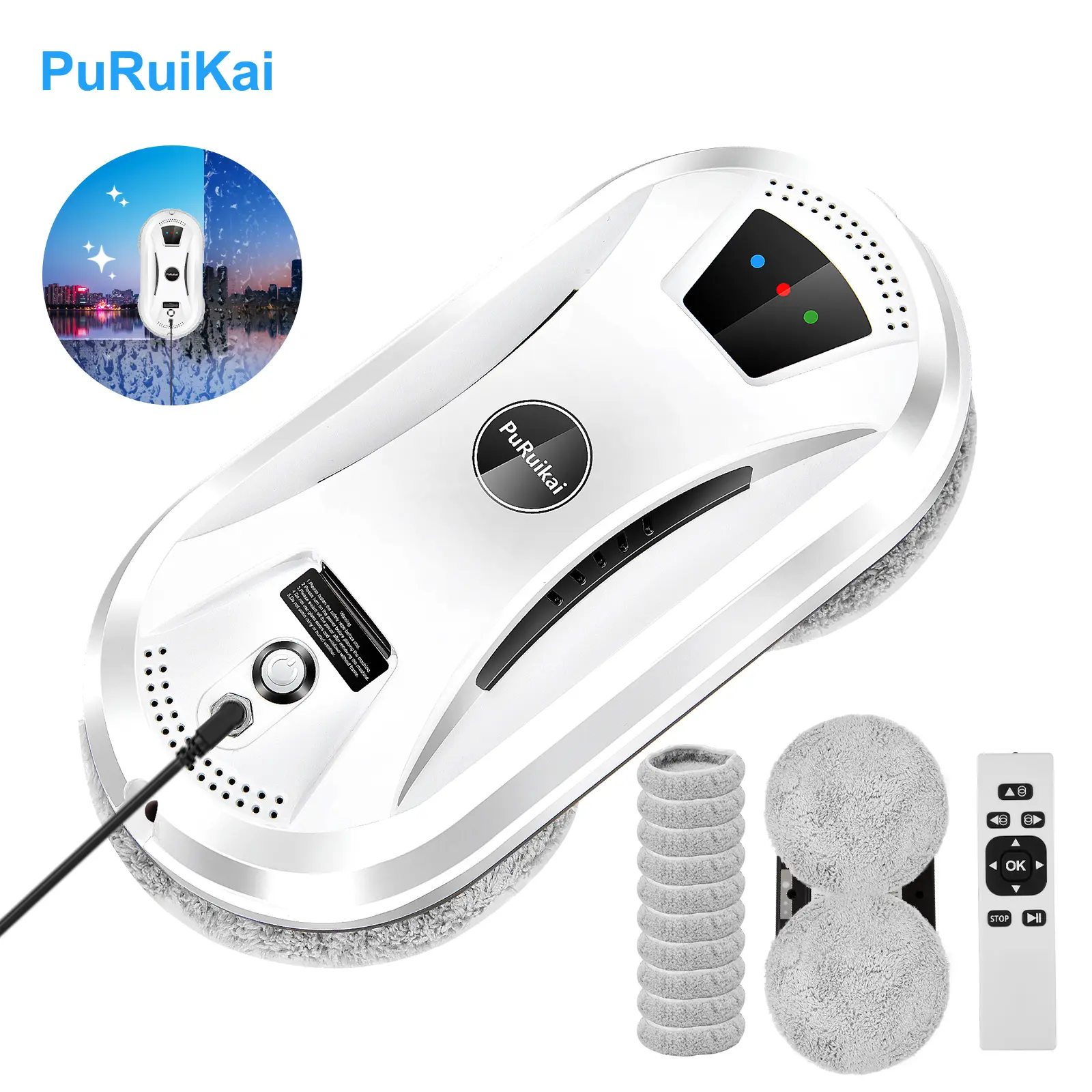 PuRuiKai Automatic Window Cleaning Robot, AI Path Planning, Suction Remote Control, and Edge Detection for Streak-Free Glass Intelligent Fully Automatic Window Cleaner Automatic Window Cleaning Robot window cleaner Appliance