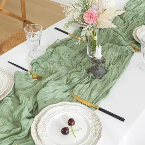 Cheesecloth Table Runner, 118" Boho Farmhouse Decor for Spring Weddings, Easter Brunches & Baby Showers | Wrinkled Gauze Tablecloth, Perfect Seasonal & Holiday Decoration 🌸🐣✨ #EasterDecor