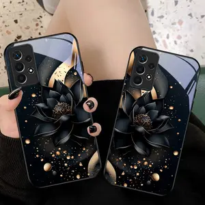 The profound black lotus Phone case suitable for Samsung Galaxy A73 5G/A51 5G/A52 5G/A53 5G/A54 5G/A36/A56/A32 5G/A33 5G/A42 5G/A31/A50/A51/A70/A71/A35 5G/A55 5G/A32/A34 5G Black glass protective case