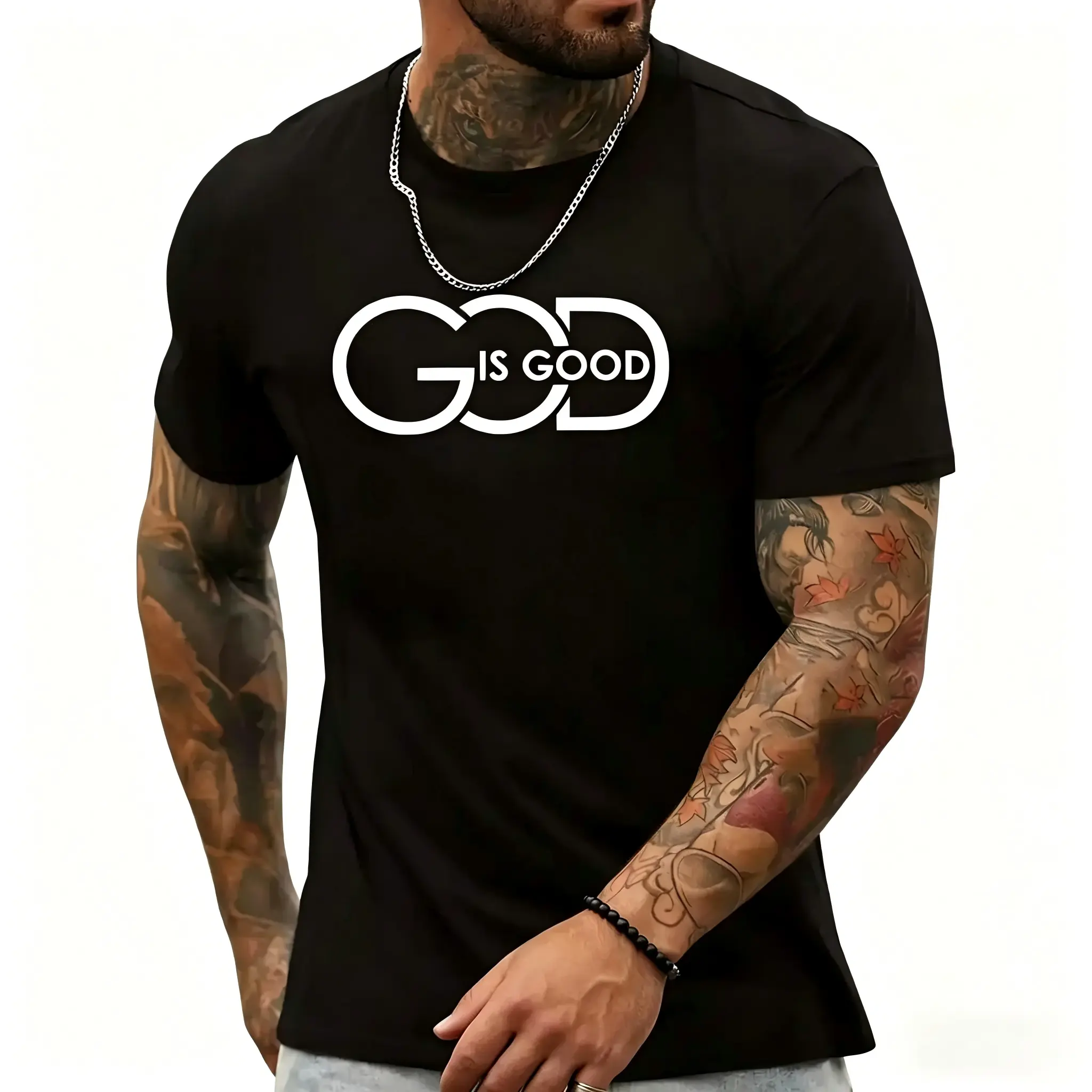 Unisex "God Is Good" Graphic Tshirt, 100% Cotton Short-Sleeve Round Neck Sports Top, Soft Lightweight Fabric for Casual Everyday Wear