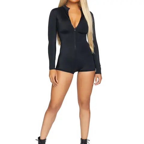 Leg Avenue Women's Sexy Slinky Stretchy-Fit Festival Comic-Style Costume Romper - Long-Sleeved, Claw-Strap, Zipper-Front, Matte, Fishnet Suit for Halloween Clothes