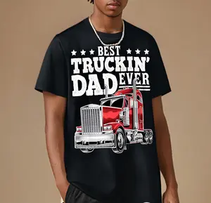 100%cotton Best Truckin Dad Ever Big Rig Trucker  Gift Men T-Shirt