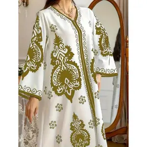 Middle Eastern Digital Print Dress, Muslim Evening Dress, Long Robe, Elegant Women's Clothing, Perfect for Casual Wear & Special Occasions