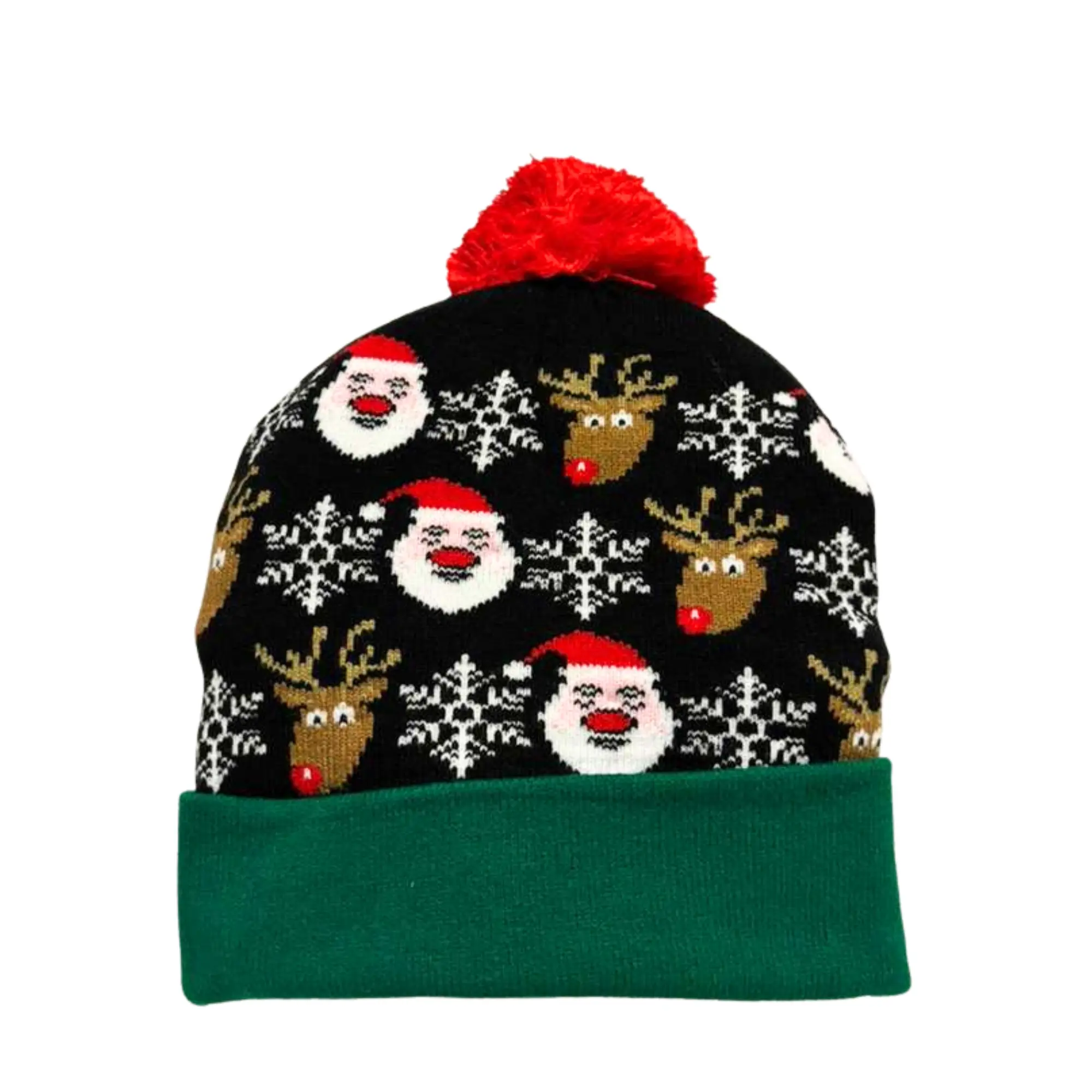 4-Pack Christmas Hat Light Up Christmas Knitted Beanie Hat, Cute Cartoon Design Xmas Knit Cap with 6 Colorful LED Lights
