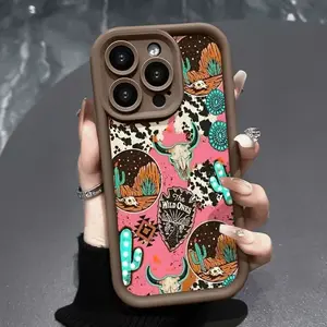 Western Decoration Shockproof Soft Silicone Phone Case, Full Body Protective Cover Compatible with iPhone 11-17 Plus Pro Max & Samsung Galaxy S22-S26