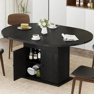 43.3 Inch to 59 Inch Extendable Round Dining Table for 4 to 8 People Modern Expandable Convertible Oval Kitchen Dining Table Space Saving with Storage Shelf for Kitchen Living Room Dining Room