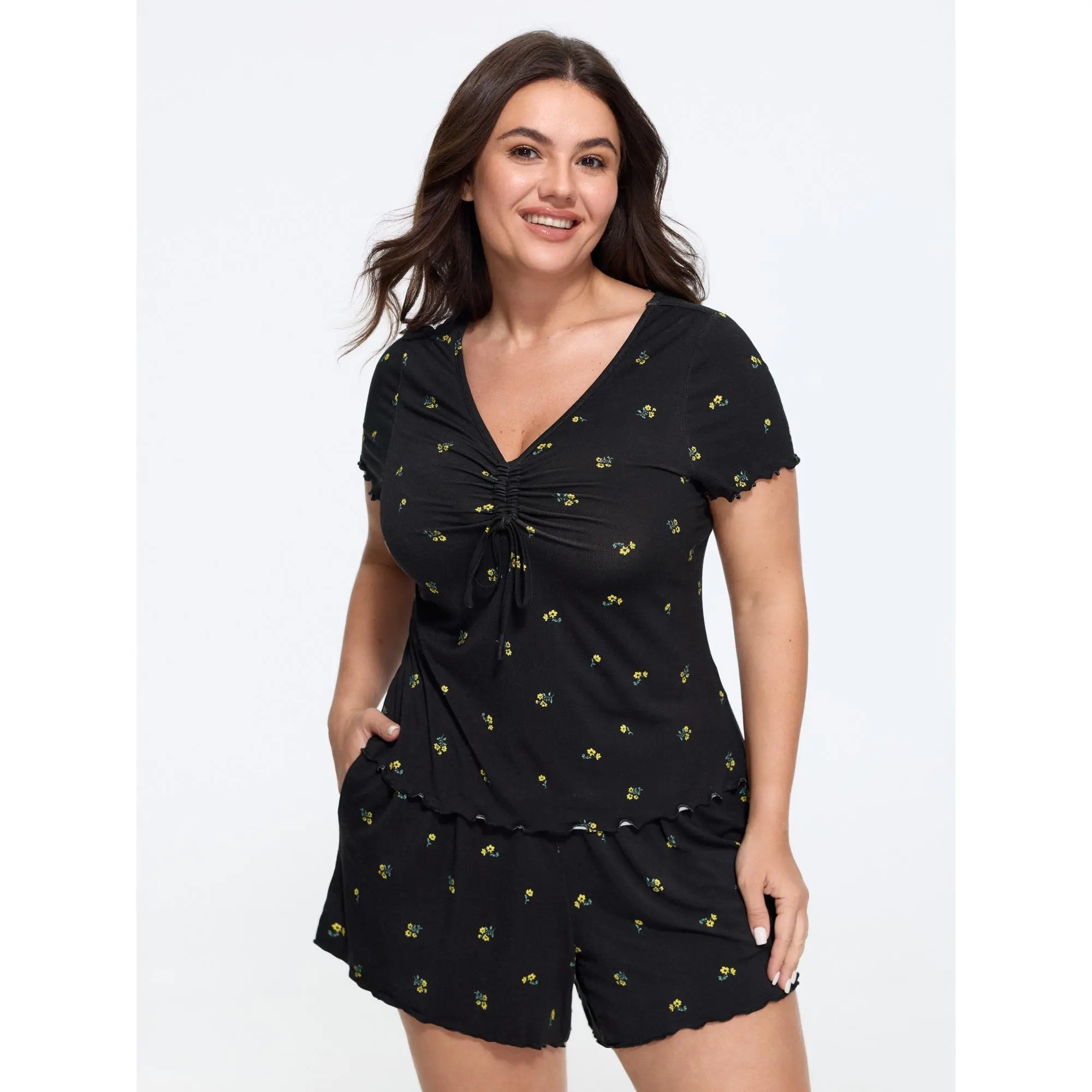 BLOOMCHIC Women's Plus Size Supersoft Floral Print Ruched Front Pajama Set[M-6X] 2026 Summerfinds