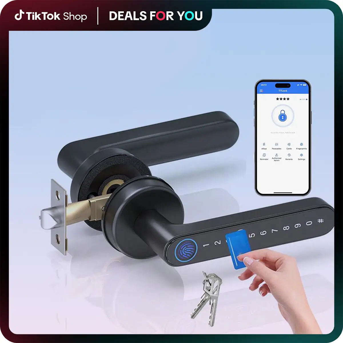 [Dealsforyoudays]Smart Fingerprint Door Lock with App Control, 1 Count Keyless Entry Lock with Keyboard Handle, Digital Electric Biometric Smart Door