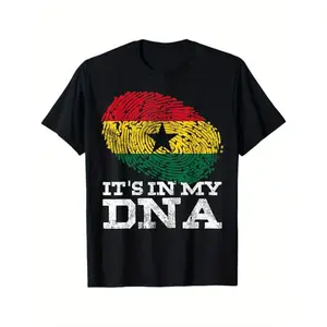 It's In My Ghanaian Print African Roots Proud Ghana Flag T-Shirt Men's casual T-shirt  cotton, men's gift, Dad, husband, Grandpa,  black Made in USA, Slogan Tees ,Round Neck