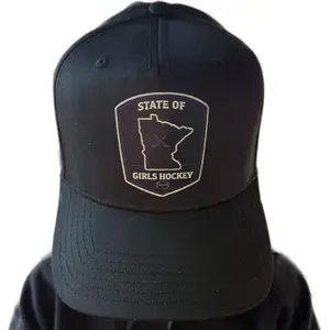 State of Girls Hockey Hat - Black Adjustable Cap with Minnesota Map Design