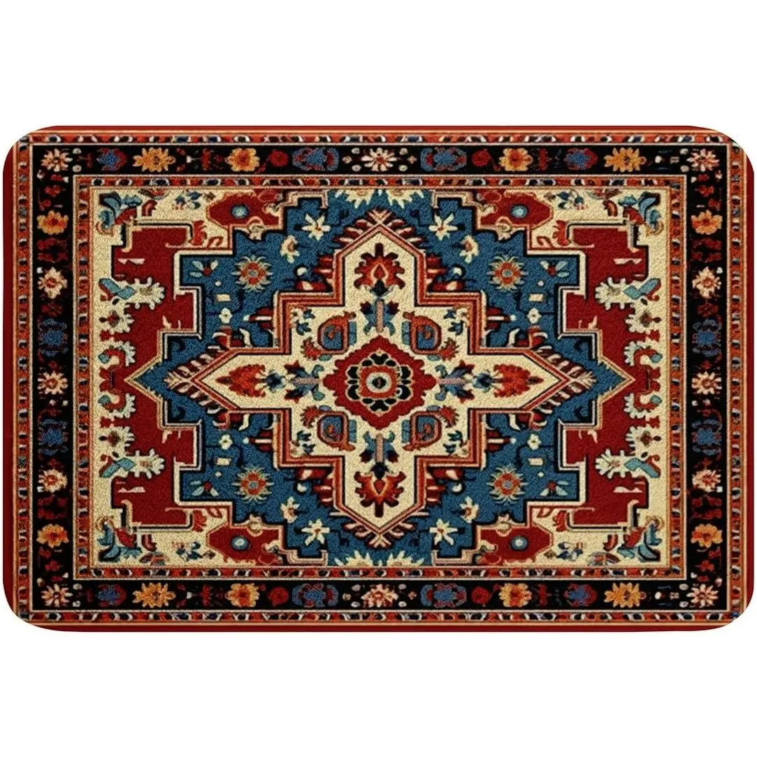 Vintage Bathroom Rugs Art Deco Bath Mat Red Oriental Medallion Non Slip Bath Rugs Boho Turkish Fluffy Shower Carpet Himalayas Bohemian Plush Shaggy Bath Mat Tub Lightweight Soft
