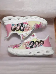 Unisex Kids Casual Sports Shoes K-Pop Pattern Eva Sole Lightweight Breathable Footwear All Seasons Textile Upper