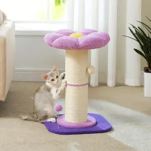 Flower Design Cat Scratching Post with Extra Thick Scratching Post [Diameter=5.5"], Removable Cat Bed, with Spring Balls