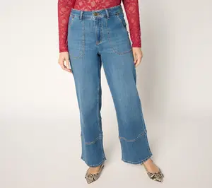 LOGO by Lori Goldstein Petite Indigo Full Length Wide Leg Jeans