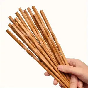 Natural Bamboo Chopsticks Set, 5 Pairs Chinese Style Chopsticks, Household Carbonized Pointed Chopsticks, Tableware, Kitchen Supplies, Utensils