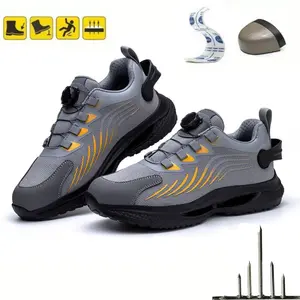 Men's Work Sneakers – Steel Toe Safety Shoes with Elastic Closure,Casual Striped Design,All-Season Comfort Fit,Durable Non-Slip EVA Sole