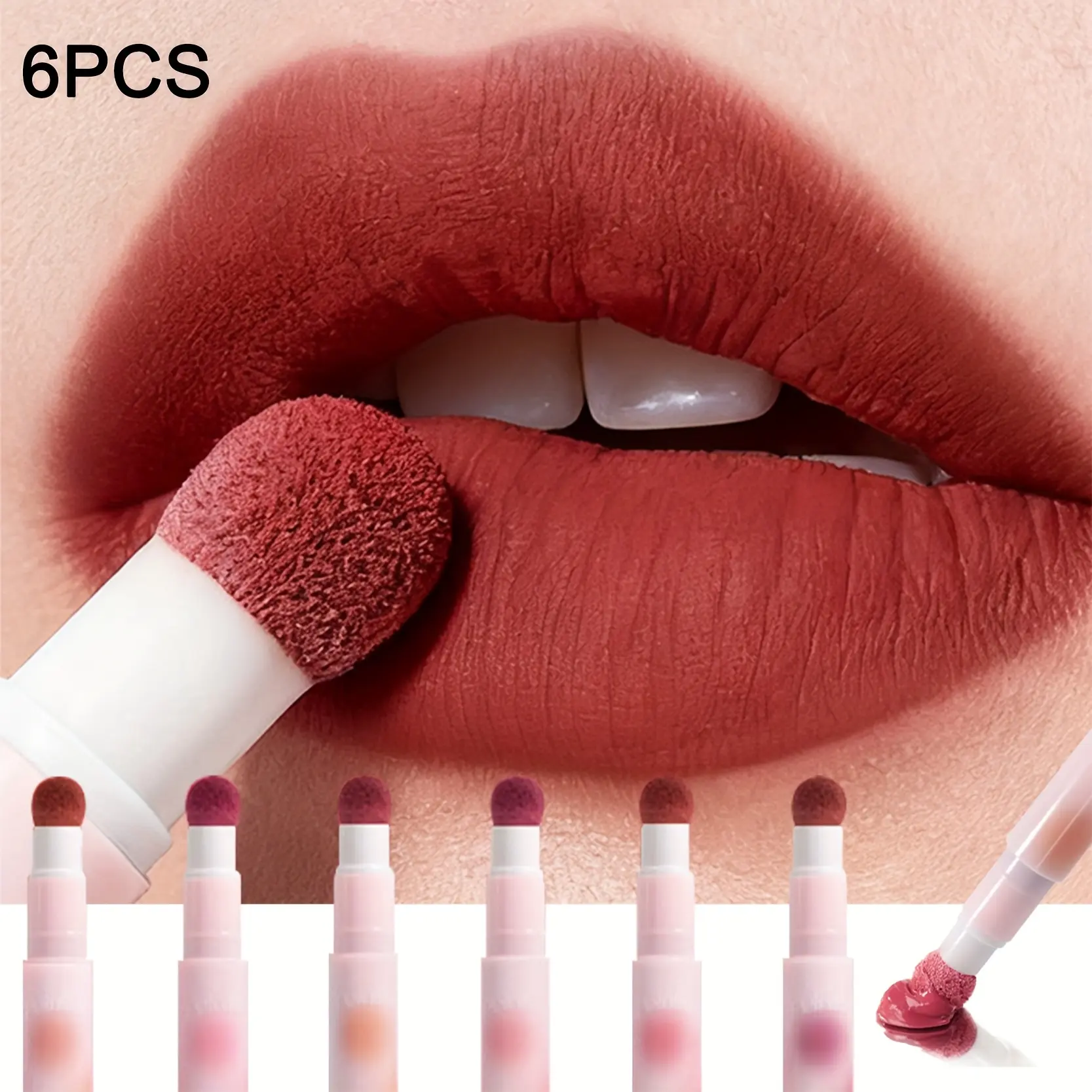 6Pcs Twist-up Sponge Lip Gloss Set Long Lasting Matte Makeup Waterproof Transferproof Lipstick Smooth High Color Easy To Apply Lip Tint Buildable Coverage Cosmetic summeressentials