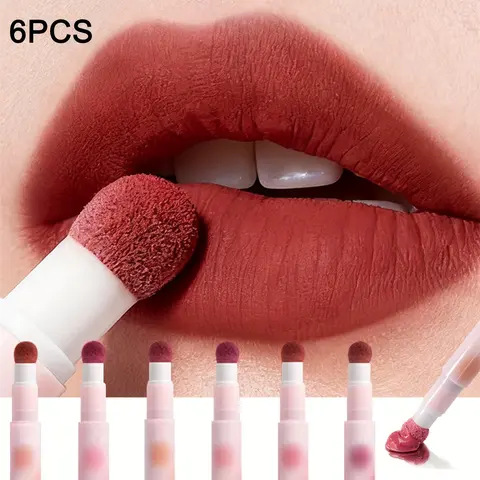 6Pcs Twist-up Sponge Lip Gloss Set Long Lasting Matte Makeup Waterproof Transferproof Lipstick Smooth High Color Easy To Apply Lip Tint Buildable Coverage Cosmetic summeressentials