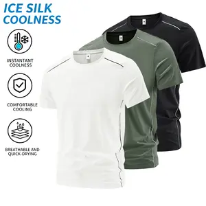 Men’s 3-Pack Ice Silk Instant Cooling Crew Neck T-Shirts – Quick Dry, Breathable Tech Fabric for Sports & Hot Weather
