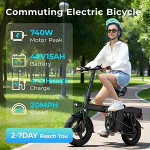 [TOOFLY]45-mile electric bicycle, equipped with a 48V 15Ah rechargeable battery, 740W peak motorcycle, 20mph speed, 14-inch tires, 330-pound carrying capacity, E-ABS braking system, cruise control, suitable for urban commuting and work travel.