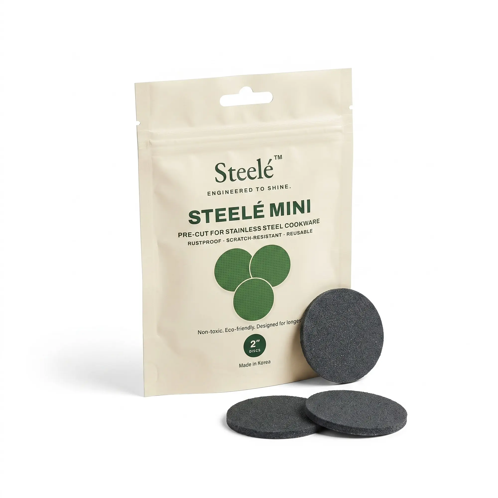 Steeléᵀᴹ Mini Pre-Cut Sponge for Stainless Steel Cookware | The Original Korean Mineral Disc, Now 2 in | 10-Pack | Non-Toxic | Ships from USA