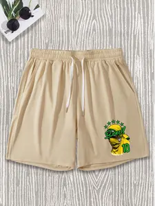 Brazil Team Print Shorts, Street Style Loose-Fit Five-Quarter Pants, Summer Sports Casual Versatile Mid-Length Shorts