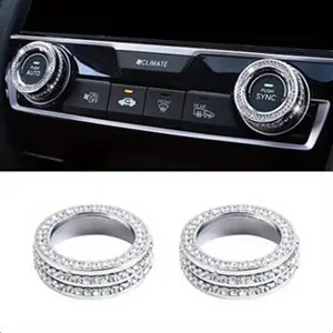 Car Interior Decoration Fit for Honda Civic Accessories Air Conditioner Stickers AC Knob Covers Crystal Diamond Auto Trim 10th Gen Civic 2016 2017 2018 2019 2020 2021 2pcs