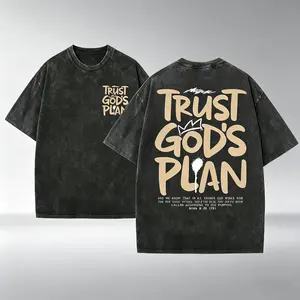 Retro Washed "Trust God's Plan" Christian T-Shirt Romans 8:28 Oversized Tee Inspirational Faith-Based Streetwear Casual Cotton Top for Men Women