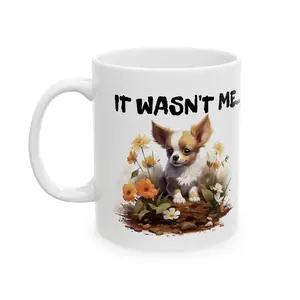 Naughty Puppy Ceramic Mug 11oz Coffee Cup - Humor Mug with Unique Lids, Reusable & Washable, Ideal for Coffee, Tea, and More