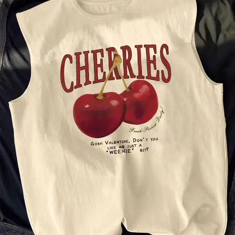 Men's Cherries Print Stretch Tank Top Shirt, Regular Fit Casual Comfy Sleeveless Top for Summer, Men's Clothes for Daily Wear, Vest Tops, Socks