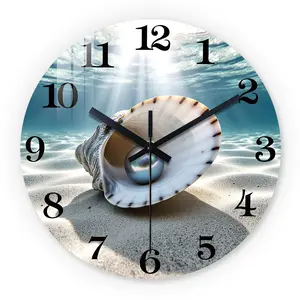 Ocean Natural Wood Creative Decorative Wall Clock, Silent 10-24 Inch Battery Operated, Ideal for Living Room Bedroom Office Home Decor, Mother's Day Easter April Fools' Gift