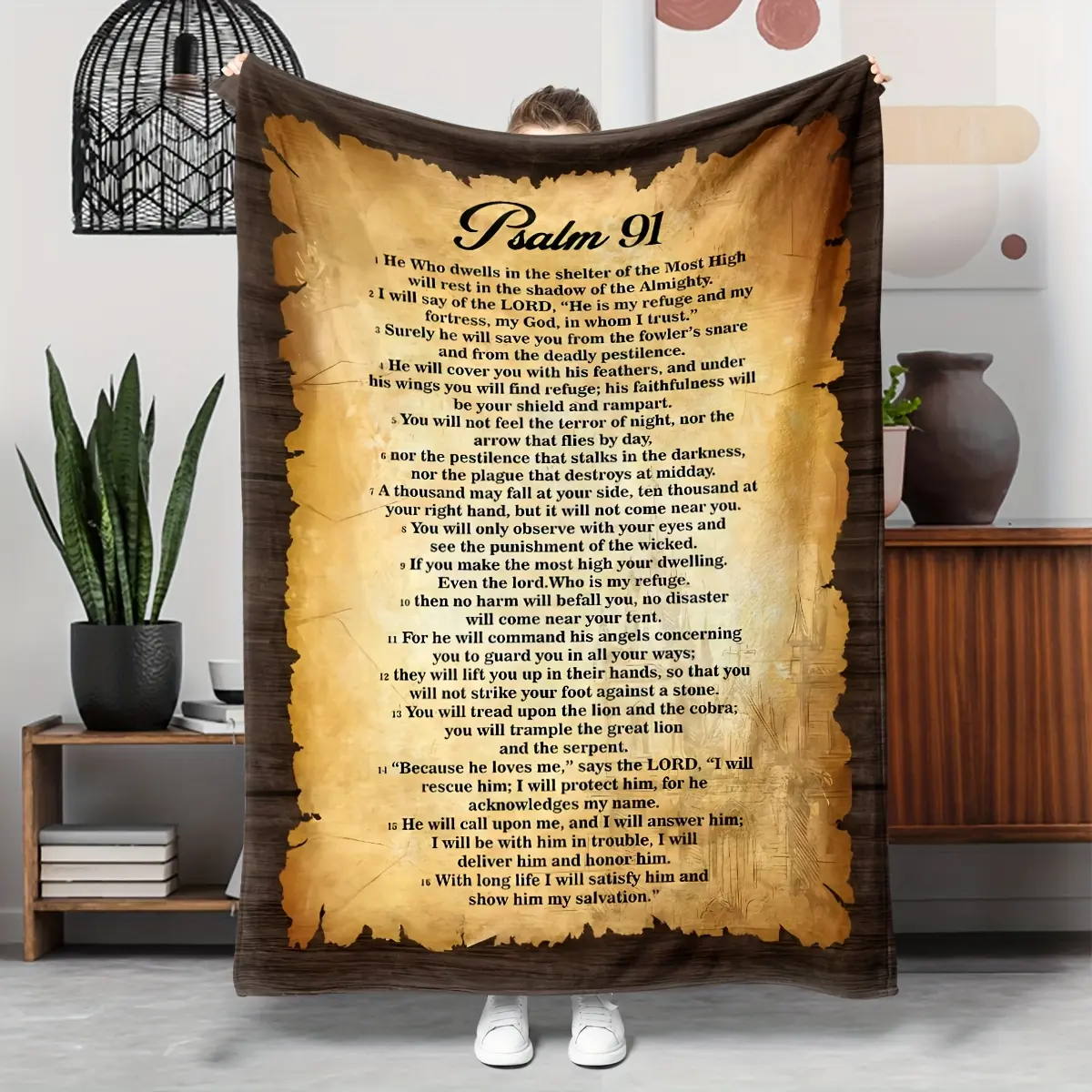 Retro Vintage Bible Verses Letter Accent Soft Flannel Blanket (1pc, 280GSM Weight) - Flannel Fabric, Religious Text & Artwork Graphics, Fade-Resistant, Wrinkle-Resistant, Durable, Machine-Washable, Christian Gift for Sofa Napping, Office Napping, Machine