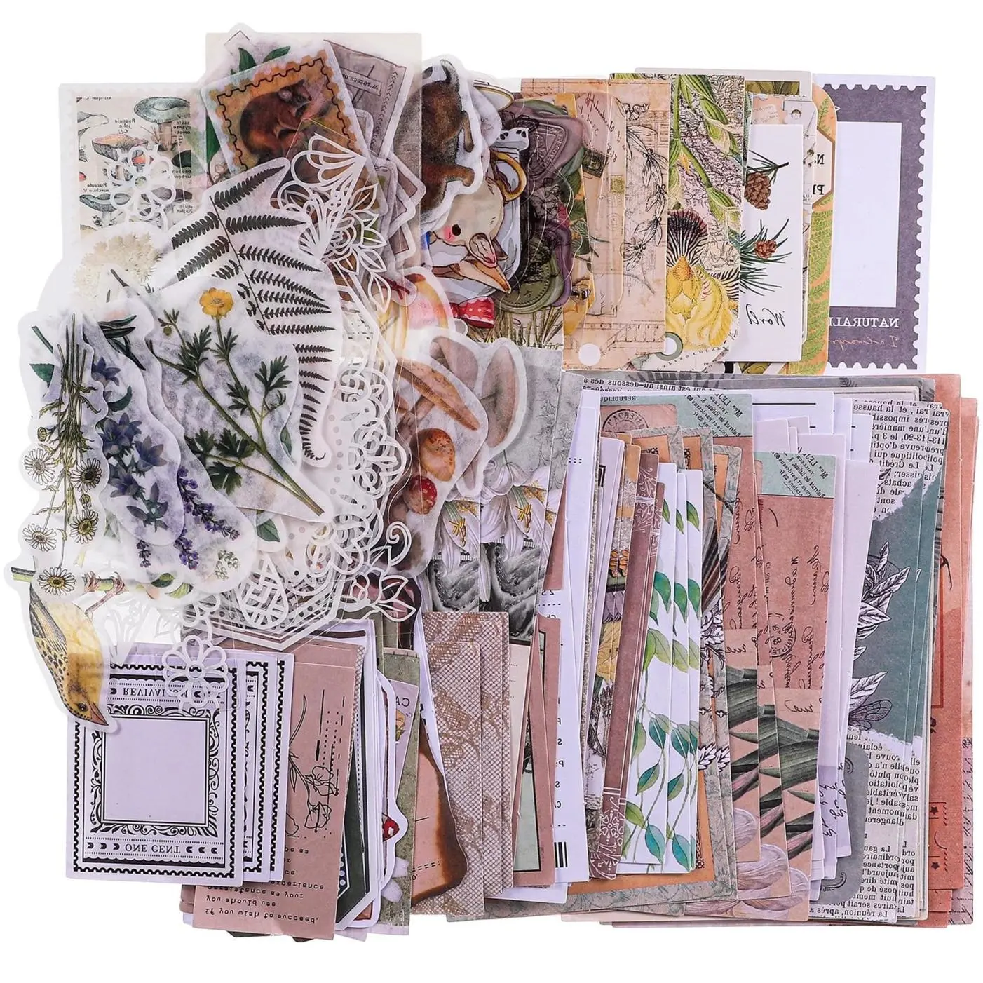 260Pcs Vintage Scrapbooking Stickers and Paper, Craft Supplies, Nature Paper Stickers Retro Decorative Decals for Art Journaling Stickers