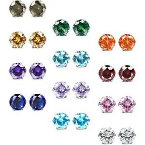 FINREZIO 12 Pairs Colorful Dazzling Zirconia Earring Studs for Women Men Classic Stainless Steel Stud Earrings Shining Cubic Zirconia Birthstone Stud Earrings Jewelry Set for Daily Wear