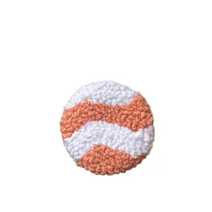 Handmade Phone Grip with Punch Needle - Orange and White Design, Ideal for Smartphones and Cellphones