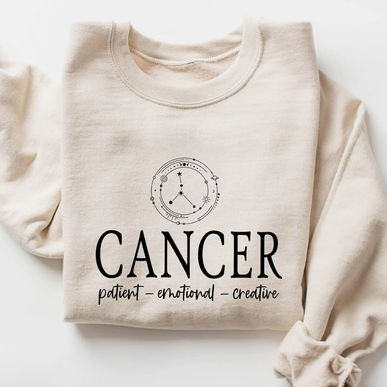 Full Minimalist Zodiac Sweatshirt - Cancer, Capricorn Sweatshirt – Astrology Sign Crewneck for Women & Men, Aries Libra Pisces Cancer Sport Gray and Light Pink Pullover Sweater Birthday Gift