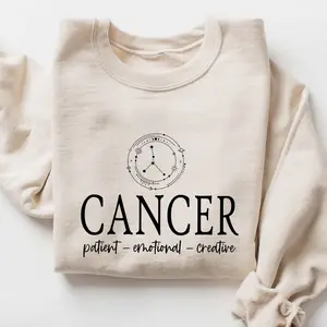 Full Minimalist Zodiac Sweatshirt - Cancer, Capricorn Sweatshirt – Astrology Sign Crewneck for Women & Men, Aries Libra Pisces Cancer Sport Gray and Light Pink Pullover Sweater Birthday Gift