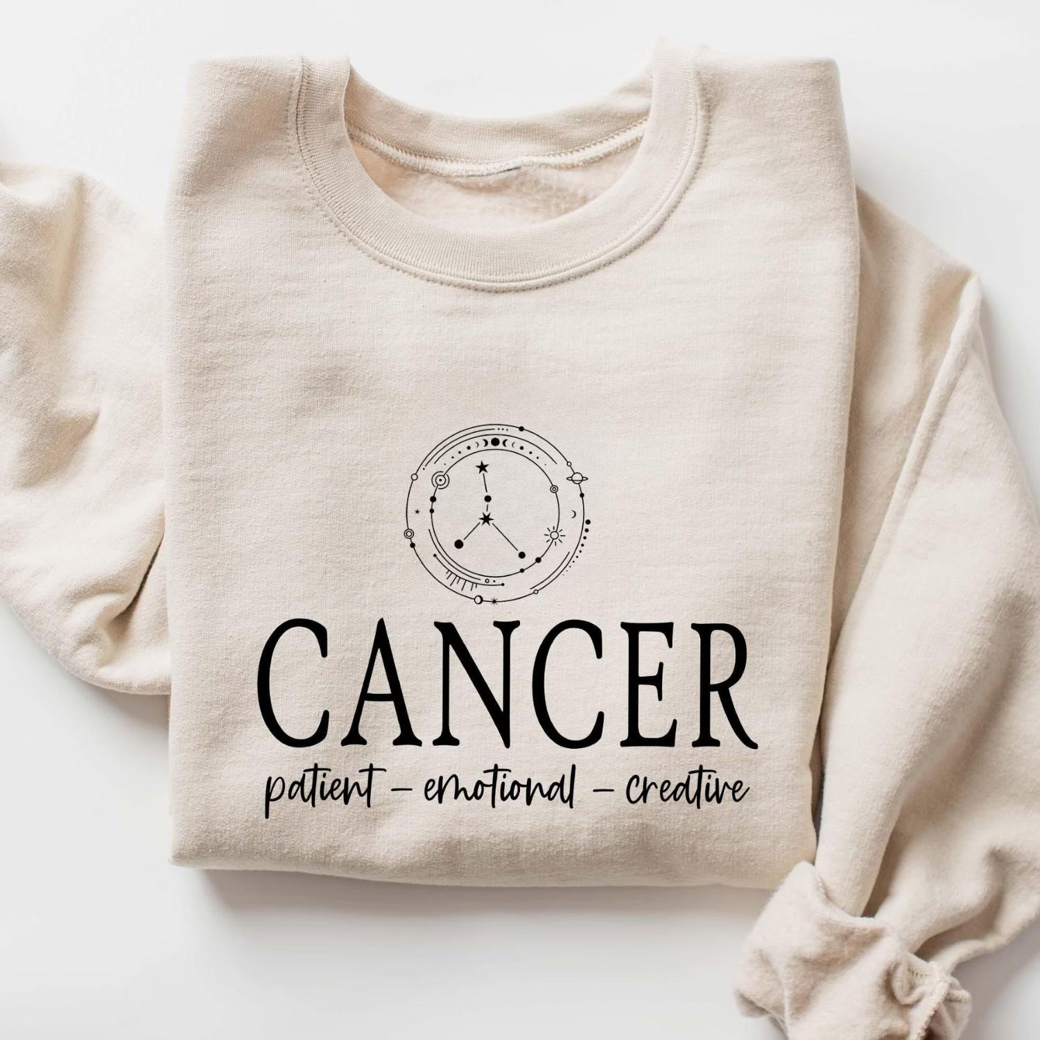 Full Minimalist Zodiac Sweatshirt – Cancer, Capricorn Sweatshirt – Astrology Sign Crewneck for Women & Men, Aries Libra Pisces Cancer Sport Gray and Light Pink Pullover Sweater Birthday Gift