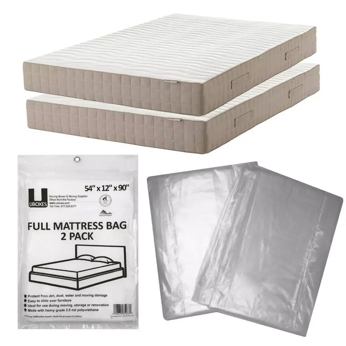 UBMOVE Pack of 2 Full-Size Mattress Bag 54"x12"x90" UBMOVE Pack of 2 Full-Size Mattress Bag 54"x12"x90"