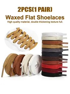 2 Pcs (1 Pair) 0.31 Inch Wide Flat Wax Laces, Suitable for Business Leather Shoes Boots and Casual Sports Shoes