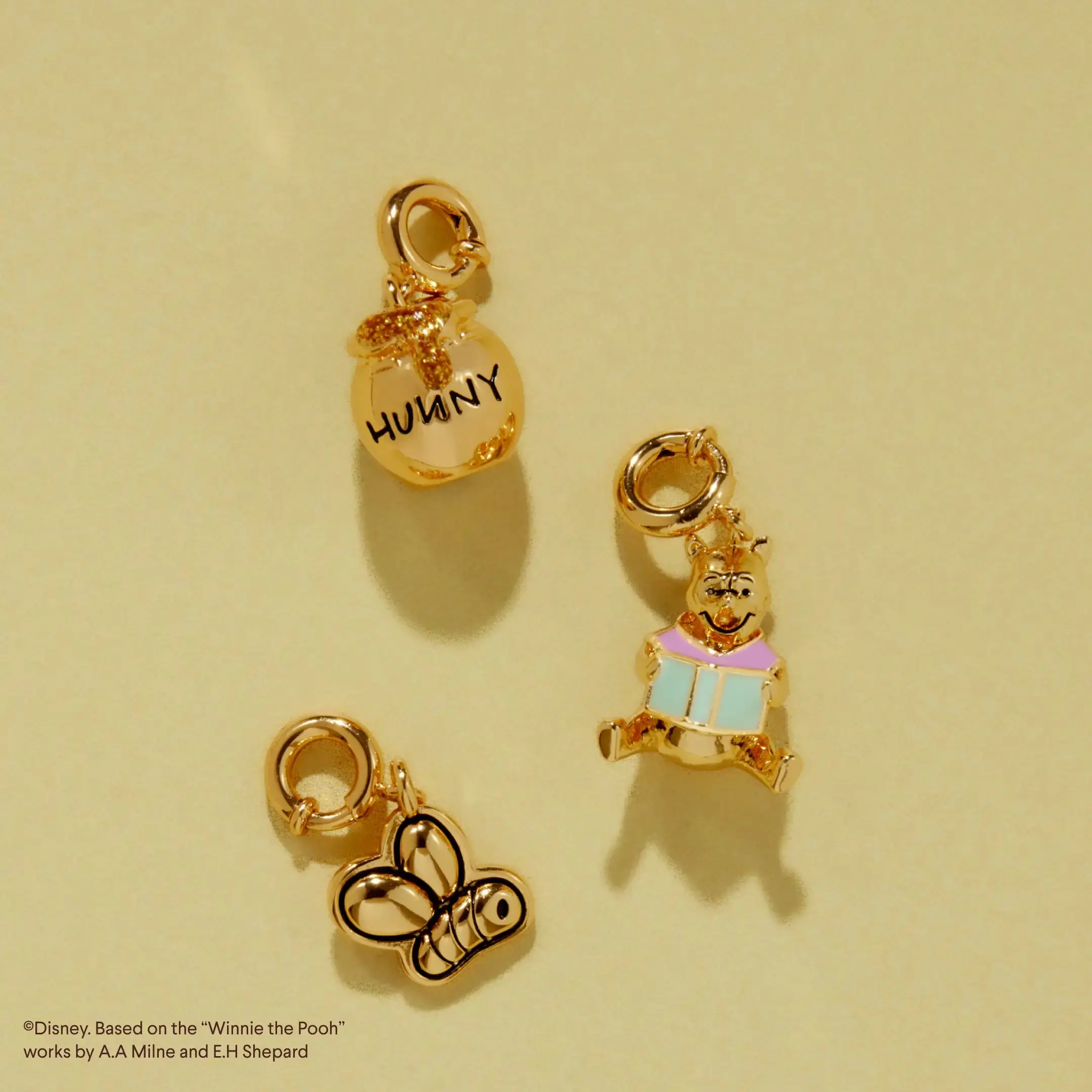 Little Words Project x Disney Winnie the Pooh Decorative Charm Pendants Collection - Gold Honey Pots, Whimsical Bee, Bag Charms Accessories - Fashion Costume Jewelry Story-Building Keepsakes