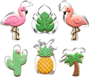 6Pcs Hawaiian Cookie Cutter Set Cactus, Pineapple, Flamingo, Monstera Leaf, Palm Tree - Tropical Cookie Cutters for Summer Parties - Home Improvement.