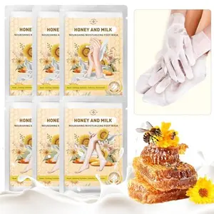 Hydrating Hand and Foot Mask, 3 Foot & 3 Hand Mask, Hand and Foot Care After Pedicure, Moisturizing Socks for Dry, Cracked Heel, Foot Spa, Honey & Milk, Vitamin E