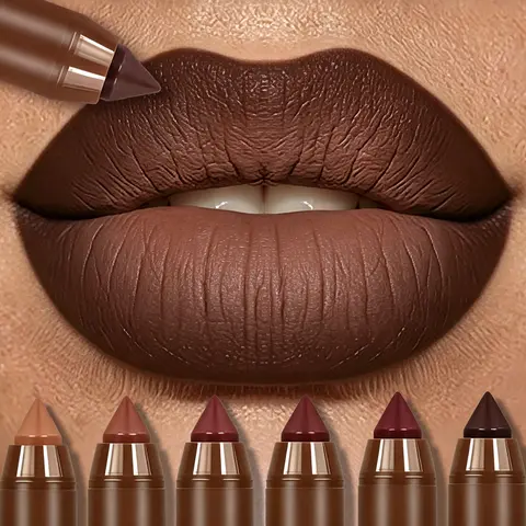 Mooglamor 6Pcs Matte Creamy Lipstick Pencil Set Long Lasting Makeup Waterproof Transferproof Lip Pens Nude Brown Moisturizing Lip Glossy Smooth Cosmetics DealsForYouDays