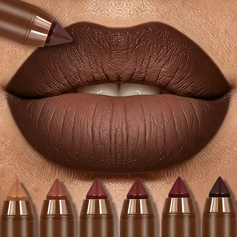 Mooglamor 6Pcs Matte Creamy Lipstick Pencil Set Long Lasting Makeup Waterproof Transferproof Lip Pens Nude Brown Moisturizing Lip Glossy Smooth Cosmetics DealsForYouDays