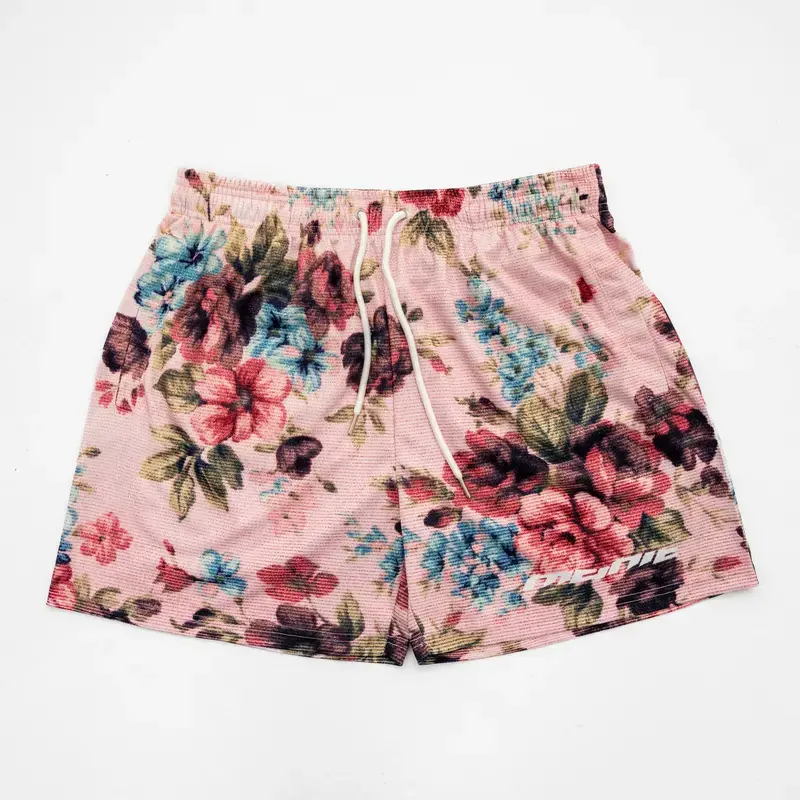 Vintage Floral Men’s Swim Trunks in Soft Pink, Adjustable Drawstring Beach Shorts for Poolside, Tropical Vacations, Resort Trips and Summer Casual Outfits
