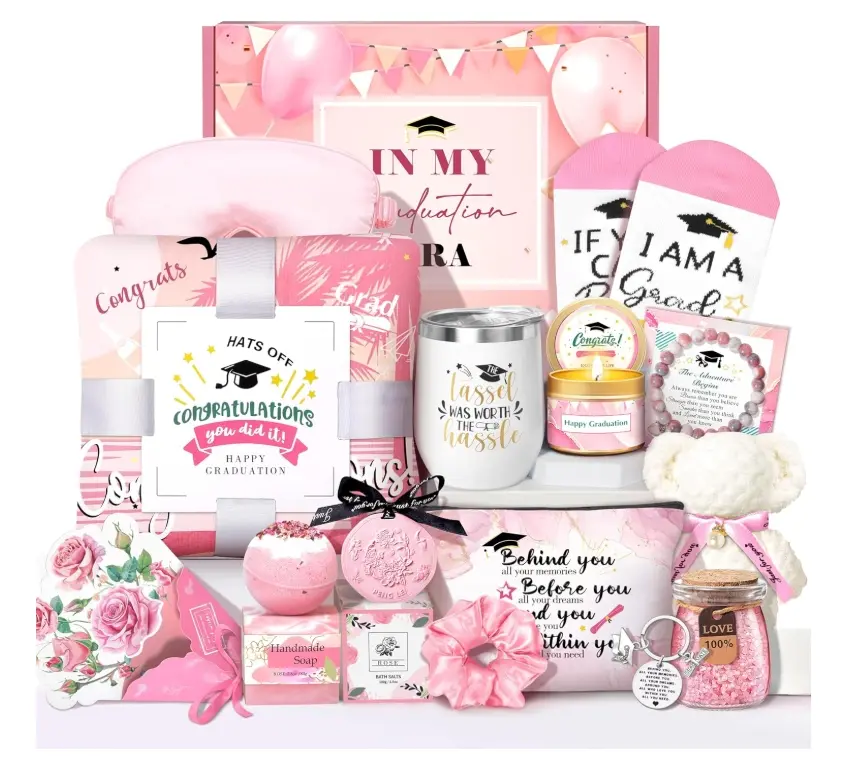 Graduation Gift for Her, 16 in 1 College Baskets Gifts High School Class of 2026 Girls Graduation Gifts Box for Daughter Friends Sister Dorm with Bracelet Tumbler Candle Beach Towel